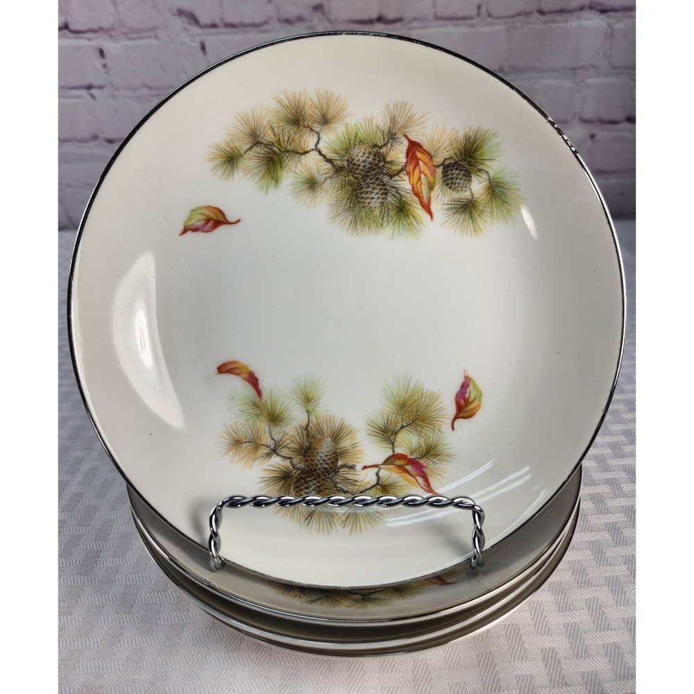 4 Seiko Bowls Pinecones Pine Needles Fall Pattern SEK2 Occupied Japan Vintage
